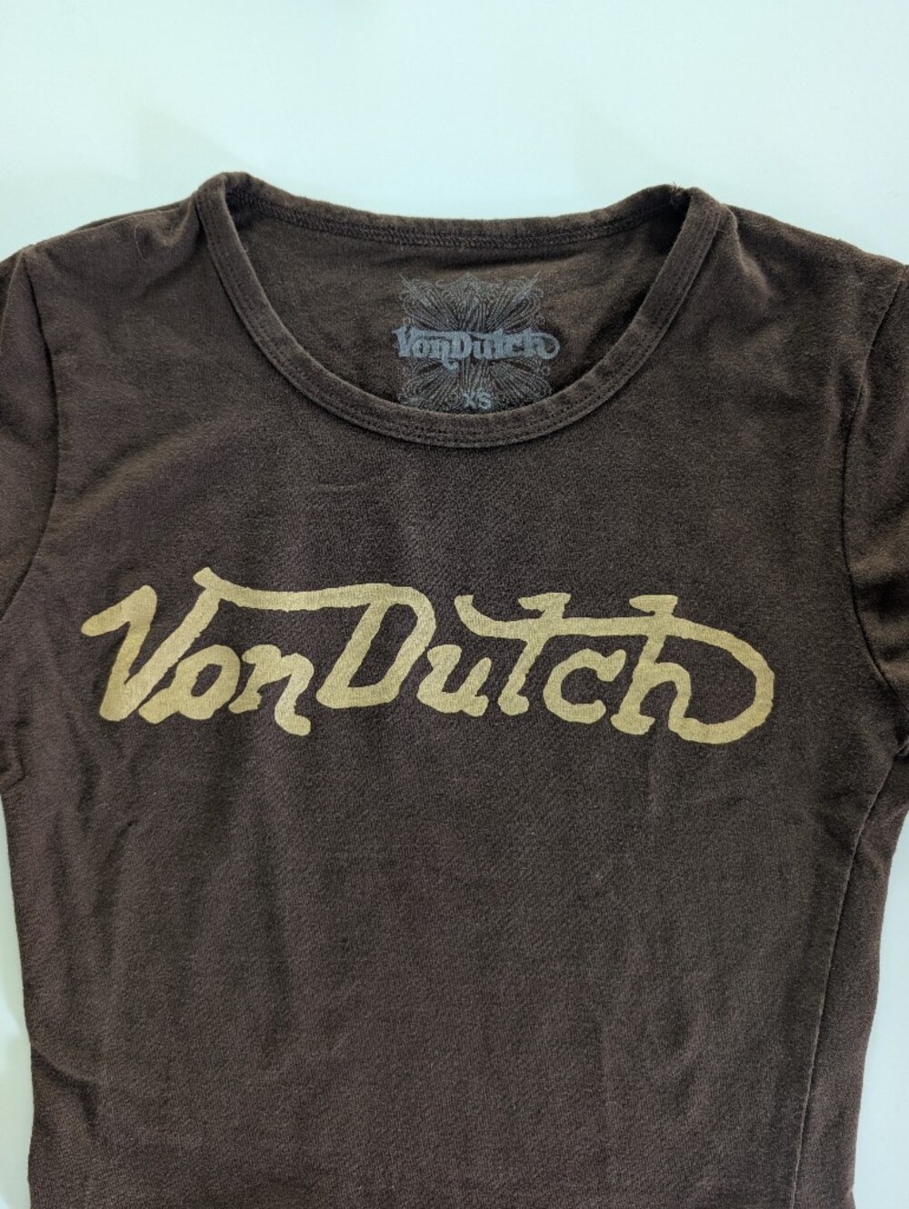 Von Dutch Brown Tee with Tan Chest Graphic